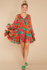 5 Lively Love Bright Orange Multi Floral Print Dress at reddress.com