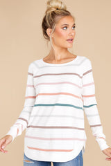 7 Skip A Beat White Multi Stripe Sweater at reddress.com