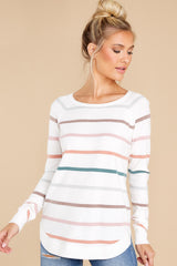 8 Skip A Beat White Multi Stripe Sweater at reddress.com