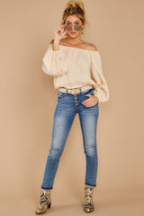 4 State The Obvious Cream Off The Shoulder Top at reddress.com