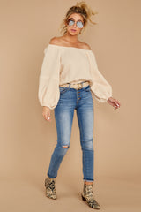 3 State The Obvious Cream Off The Shoulder Top at reddress.com