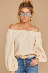 5 State The Obvious Cream Off The Shoulder Top at reddress.com