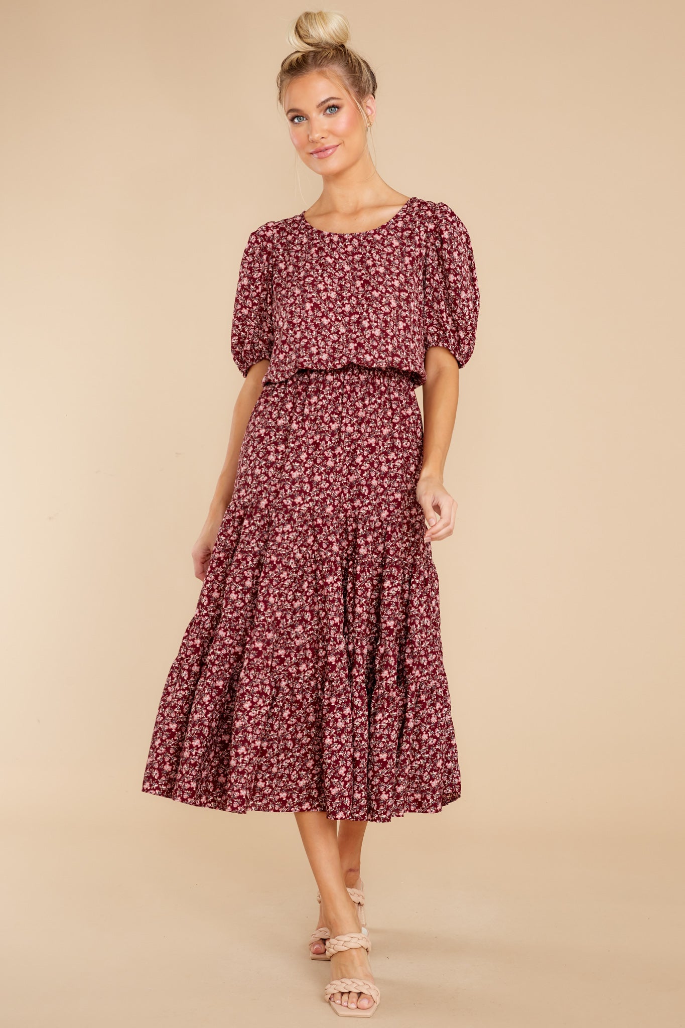 1 Most Certainly Yes Burgundy Floral Print Maxi Dress at reddress.com