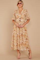 3 First Impressions Goldenrod Multi Floral Print Midi Dress at reddress.com
