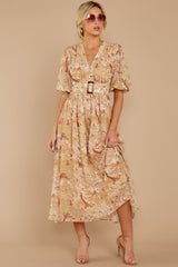 4 First Impressions Goldenrod Multi Floral Print Midi Dress at reddress.com