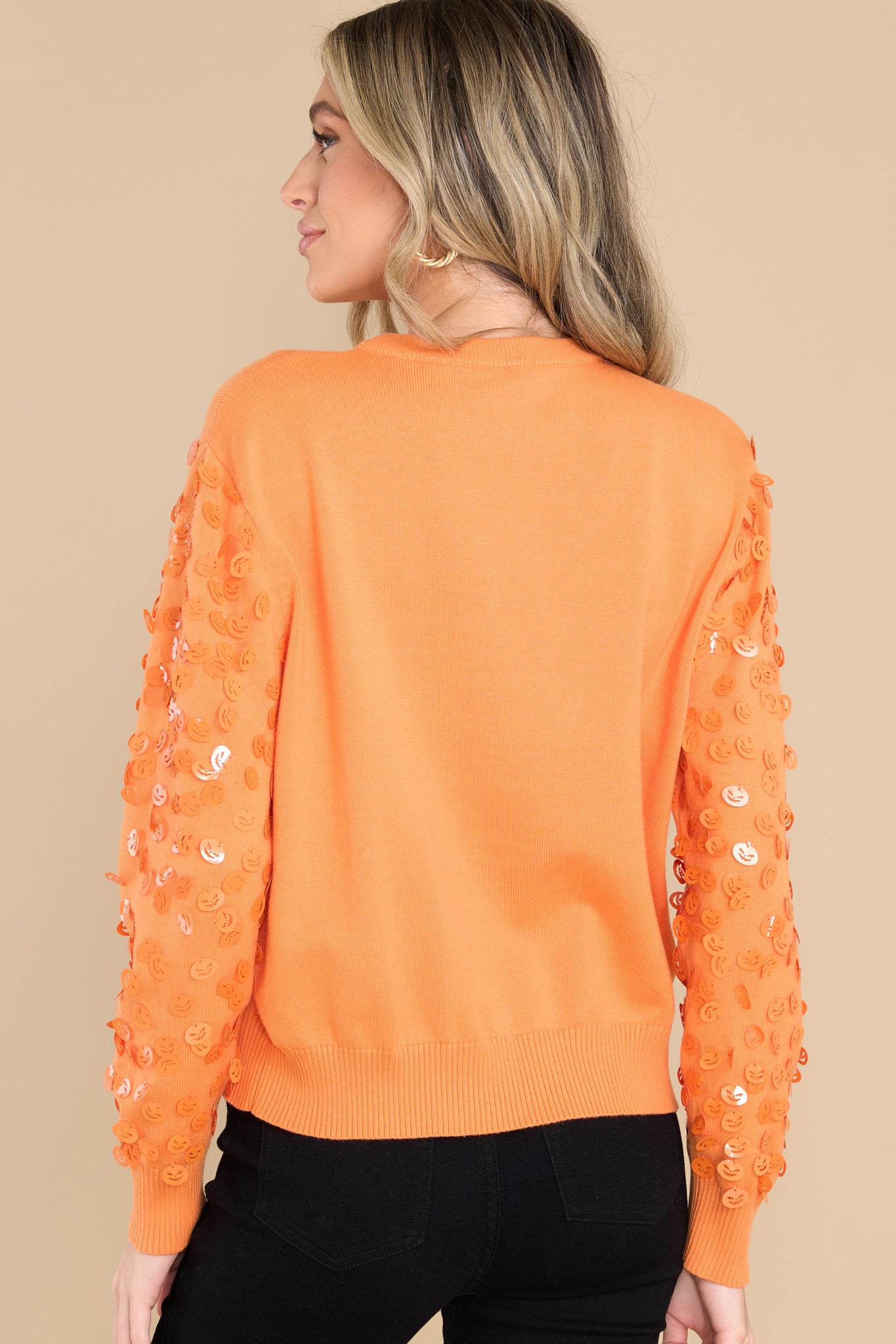 9 Queen Of Halloween Glitter Script Orange Sweater at reddress.com
