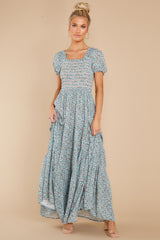 2 Since Then Dusty Blue Floral Print Maxi Dress at reddress.com