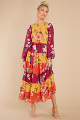 3 Save The Date Magenta And Mustard Floral Print Maxi Dress at reddress.com