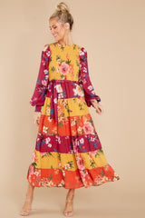 5 Save The Date Magenta And Mustard Floral Print Maxi Dress at reddress.com