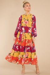 1 Save The Date Magenta And Mustard Floral Print Maxi Dress at reddress.com