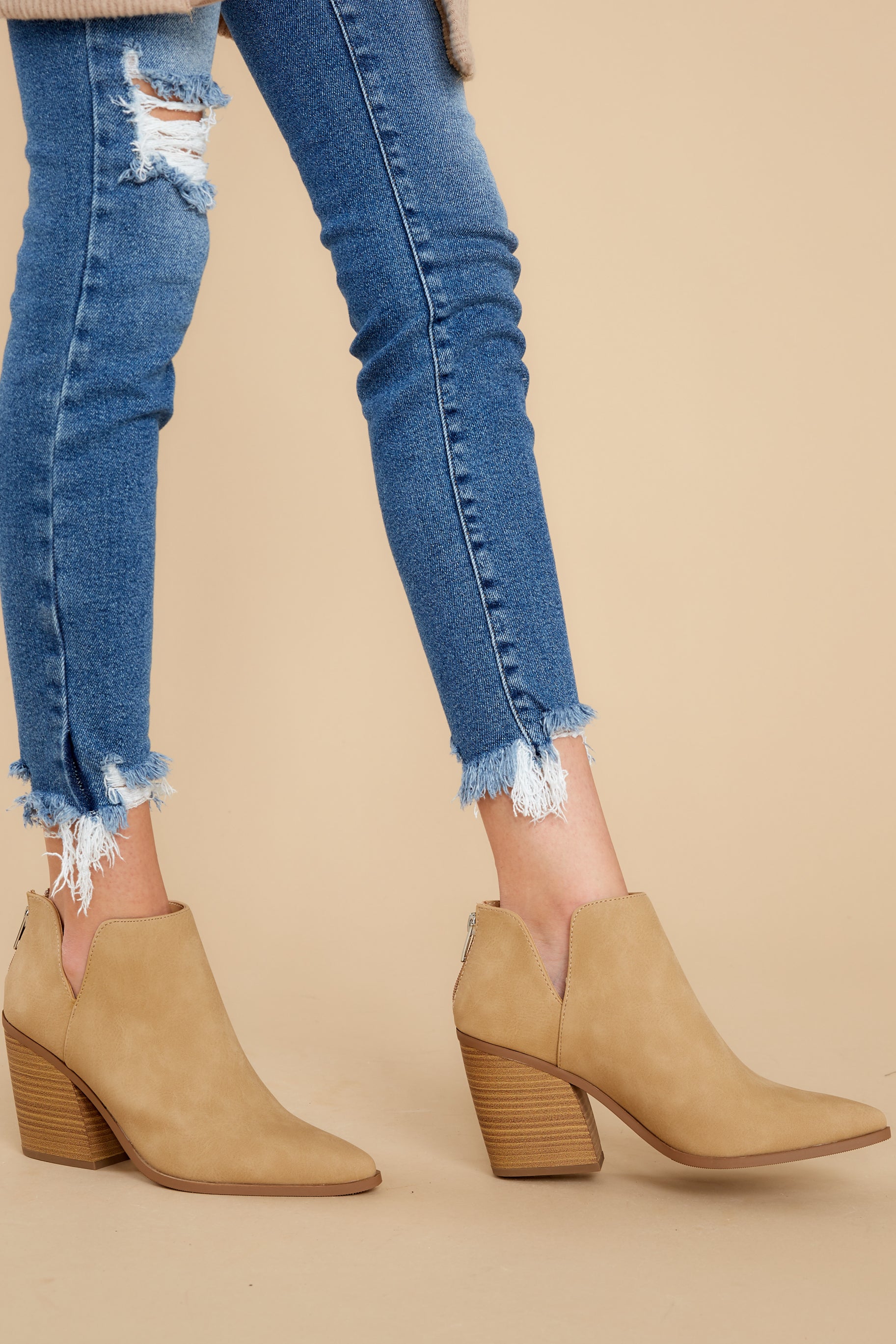 1 Step To The Side Tan Ankle Booties at reddress.com