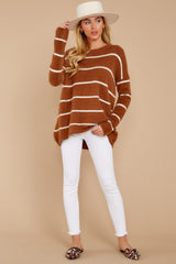 1 Great Expectations Light Brown Stripe Eyelash Sweater at reddress.com