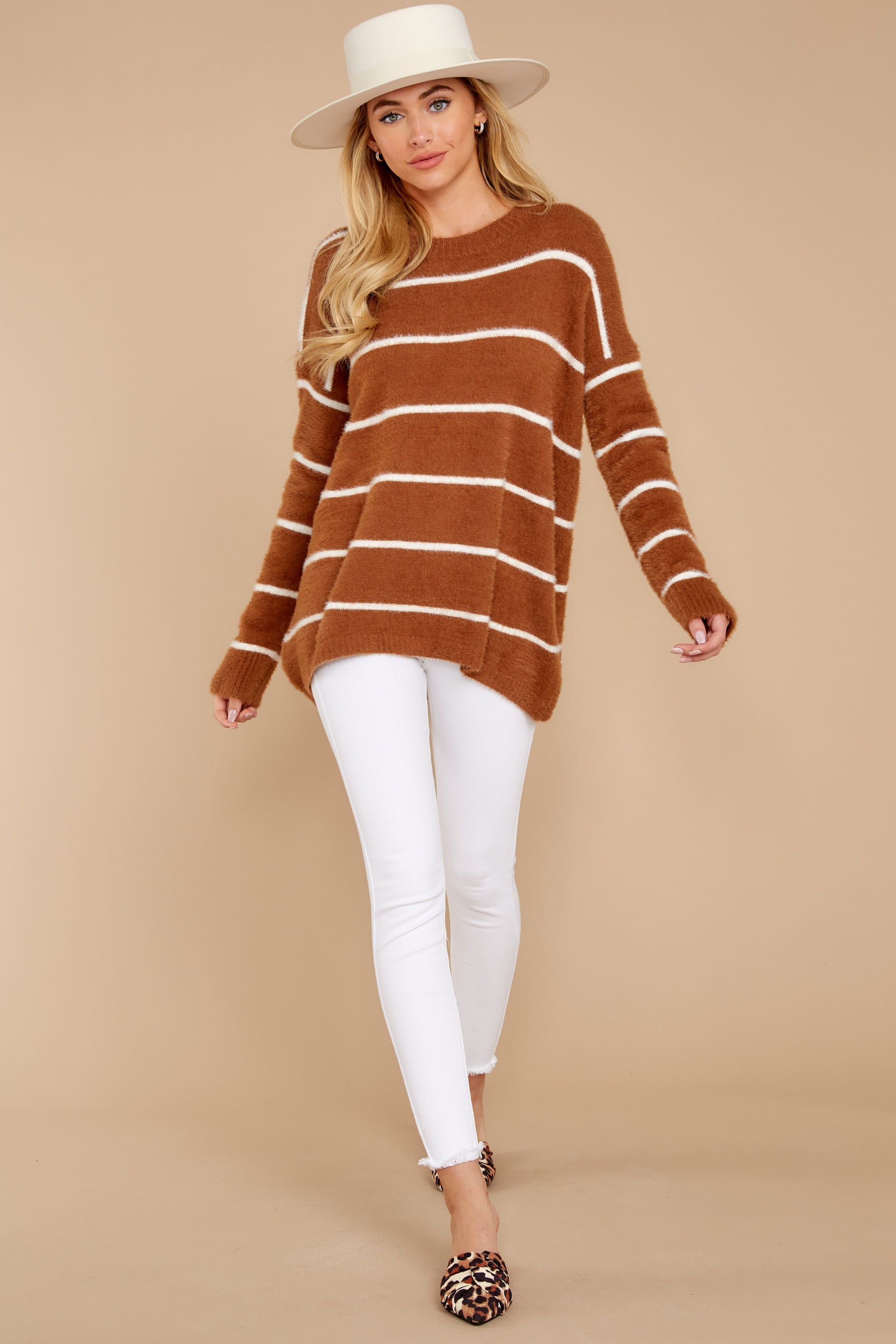 2 Great Expectations Light Brown Stripe Eyelash Sweater at reddress.com