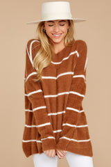 4 Great Expectations Light Brown Stripe Eyelash Sweater at reddress.com