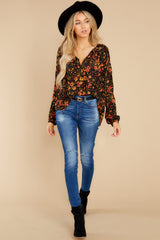 2 Scenic Drive Home Black And Rust Floral Print Top at reddress.com