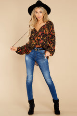 3 Scenic Drive Home Black And Rust Floral Print Top at reddress.com