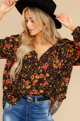 6 Scenic Drive Home Black And Rust Floral Print Top at reddress.com
