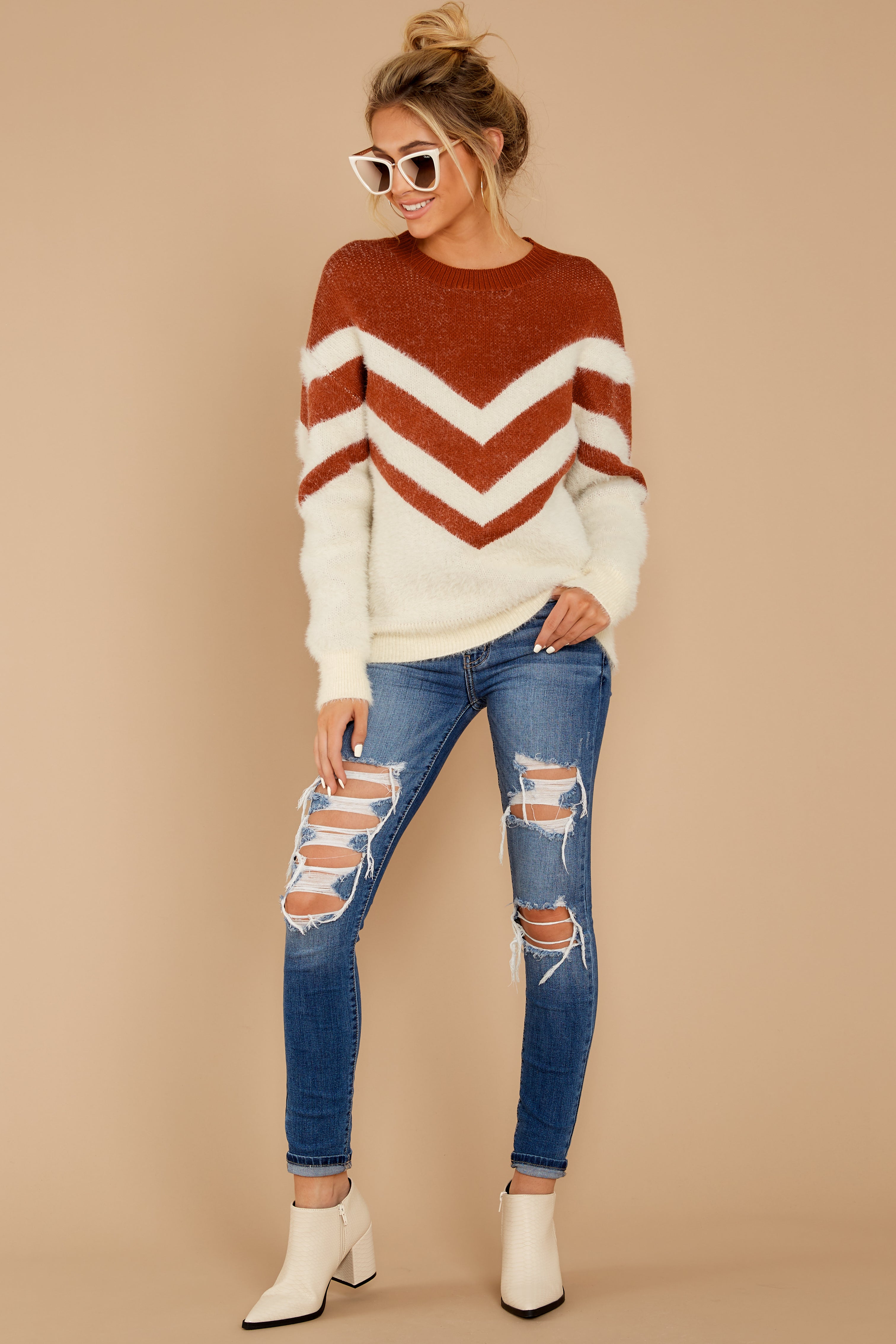 1 Here For It Rust And Ivory Eyelash Sweater at reddress.com