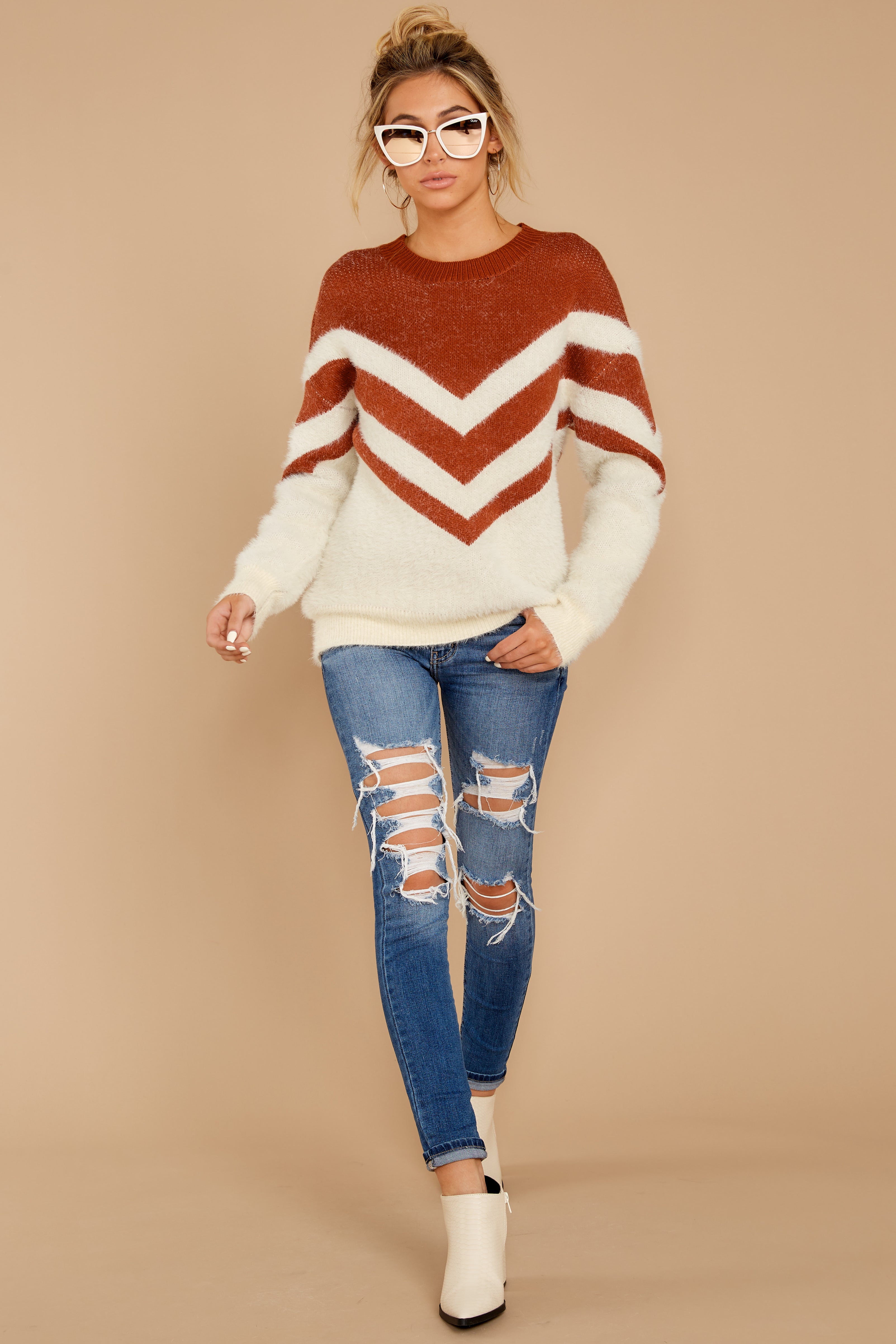 2 Here For It Rust And Ivory Eyelash Sweater at reddress.com