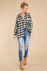 6 Chasing Cities Black And White Plaid Top at reddress.com