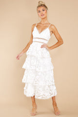 A Fairytale Story White Lace Midi Dress - Red Dress