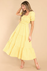 Acts Of Kindness Yellow Gingham Midi Dress - Red Dress
