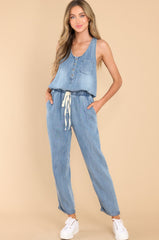 After The Fact Denim Jumpsuit - Red Dress