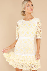 All About That Lace Pastel Yellow Dress - Red Dress