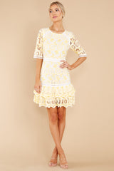 All About That Lace Pastel Yellow Dress - Red Dress