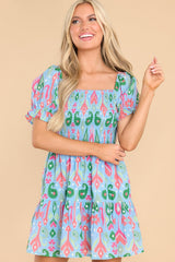 All Day Everyday Blue Multi Print Dress - Red Dress