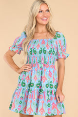 All Day Everyday Blue Multi Print Dress - Red Dress