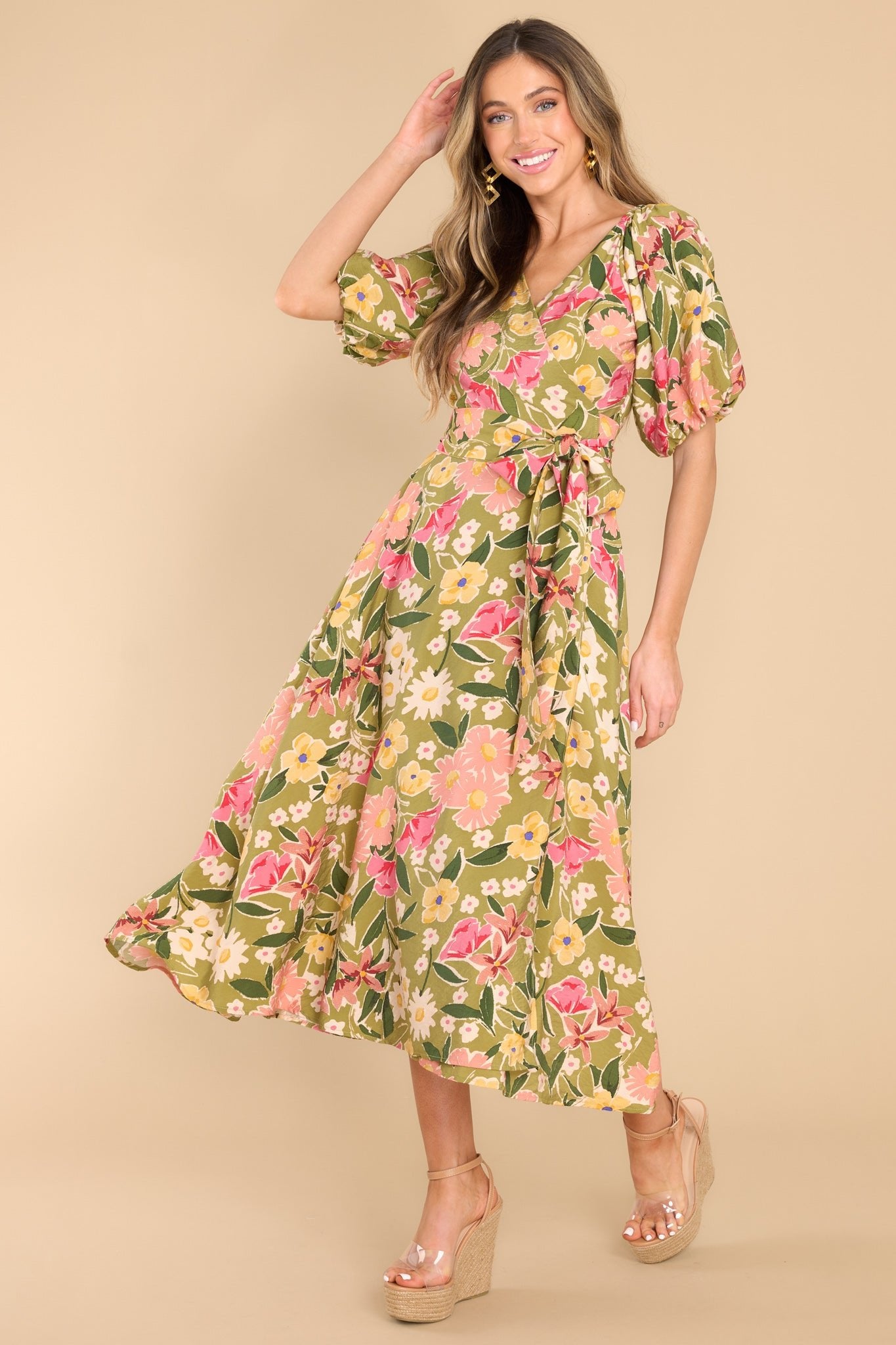 Adorable Green Floral Midi - Casual Dresses | Red Dress
