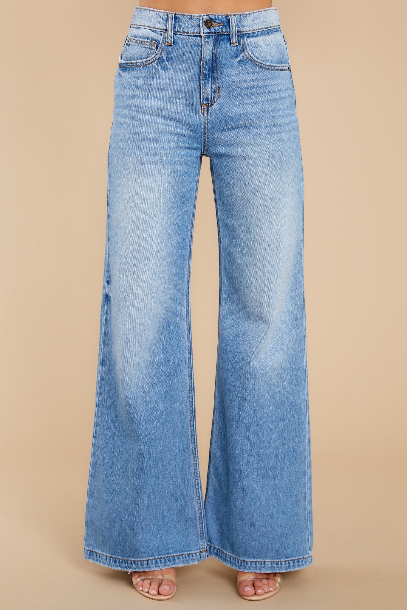 Another Jam Session Medium Wash Wide Leg Jeans - Red Dress