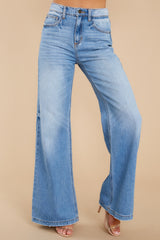 Another Jam Session Medium Wash Wide Leg Jeans - Red Dress