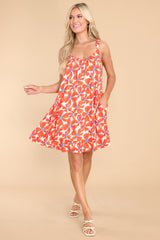 Anyone's Guess Coral Floral Print Dress - Red Dress