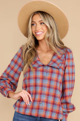 Aren't You Glad Dusty Blue Multi Plaid Top - Red Dress