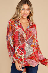 At Arm's Length Red Patchwork Print Top - Red Dress