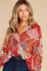 At Arm's Length Red Patchwork Print Top - Red Dress