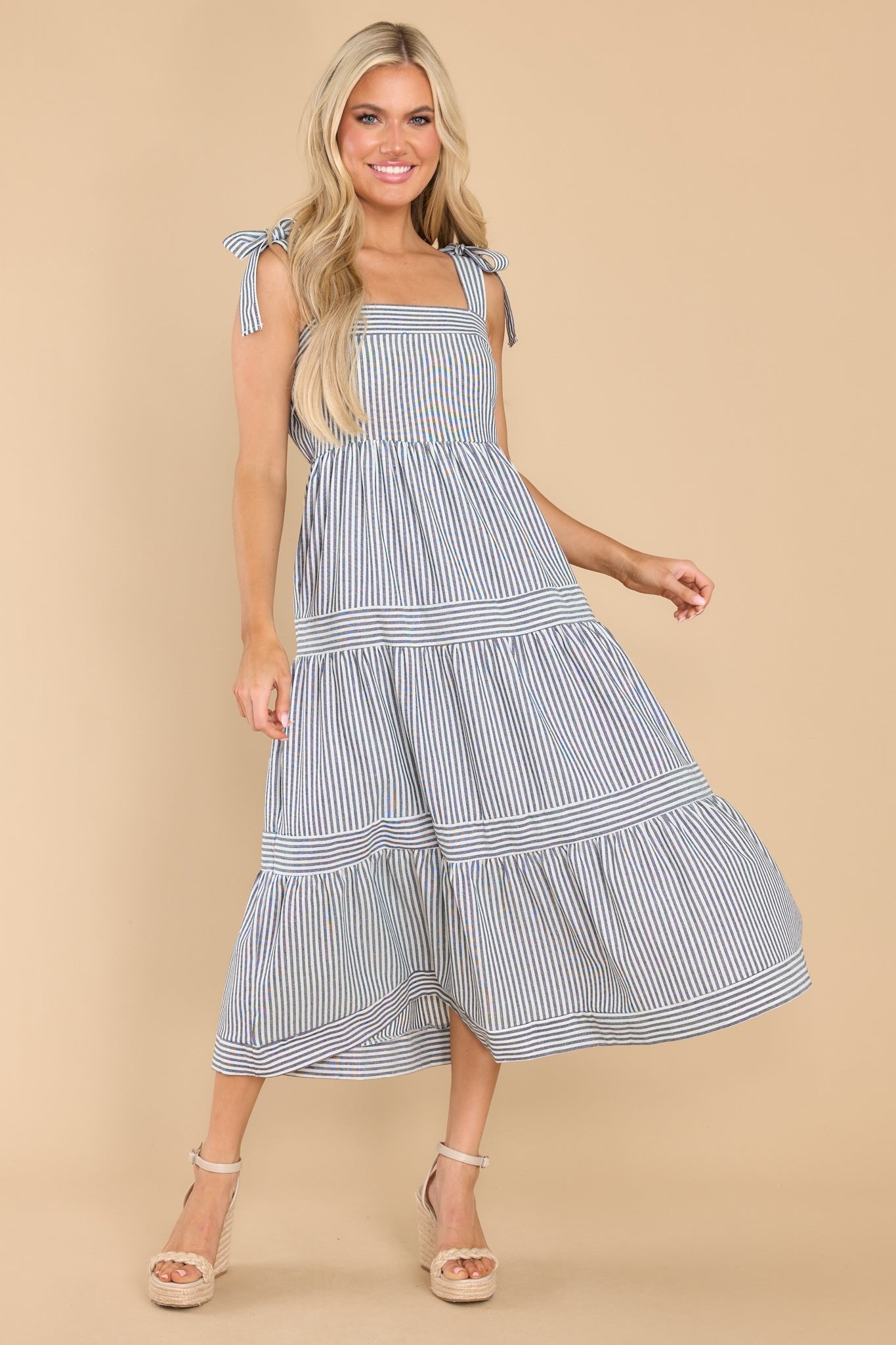 At The Orchard Navy Stripe Maxi Dress - Red Dress
