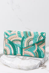 Away We Go Turquoise Beaded Clutch - Red Dress