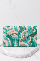 Away We Go Turquoise Beaded Clutch - Red Dress
