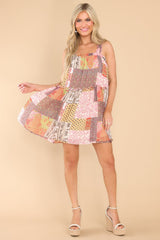 Back Home Again Multi Patchwork Dress - Red Dress