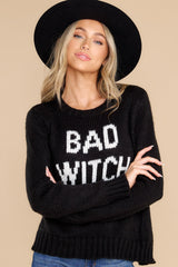 Bad Witch Black Crew Sweater - Red Dress