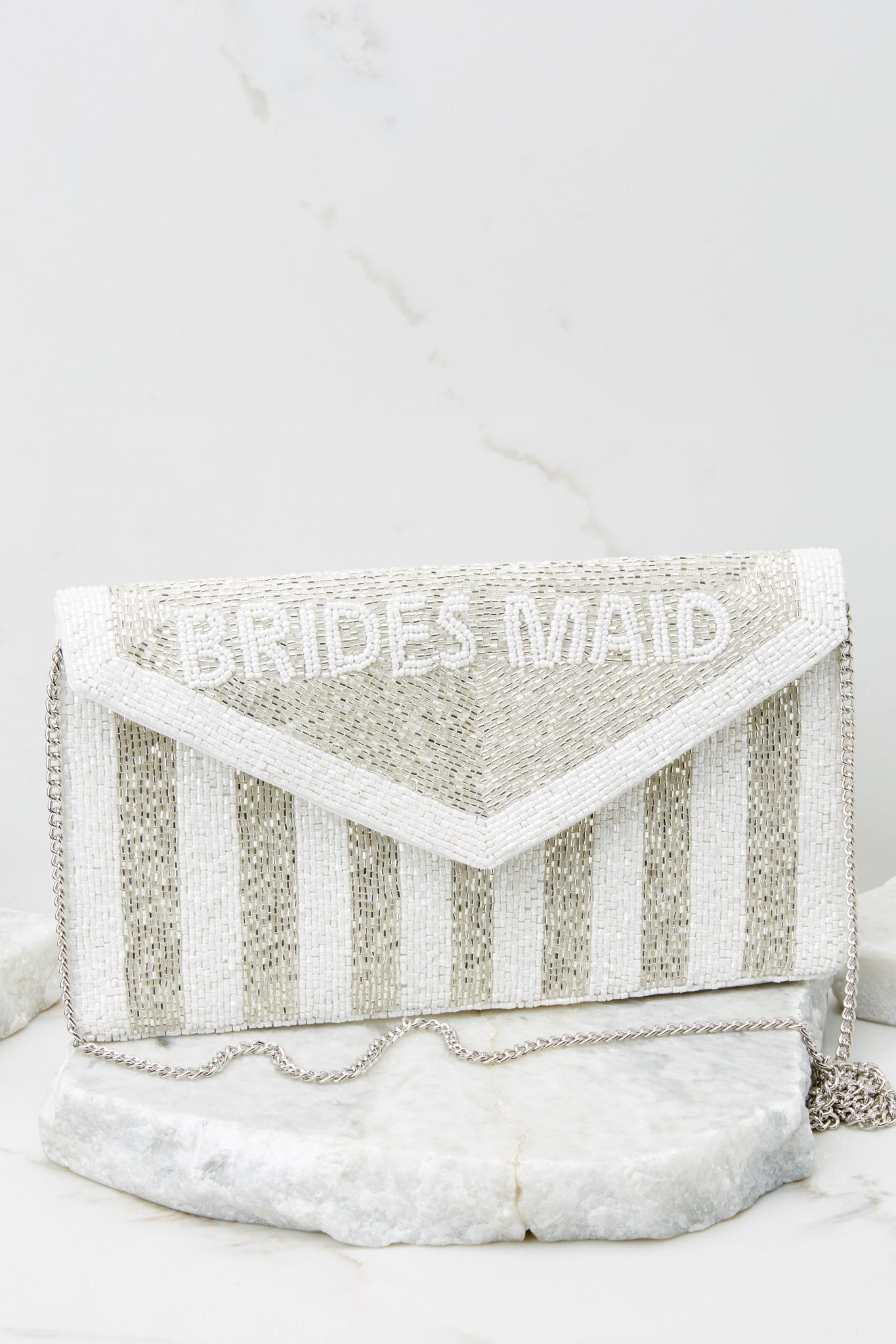 Be My Bridesmaid White And Silver Beaded Clutch - Red Dress