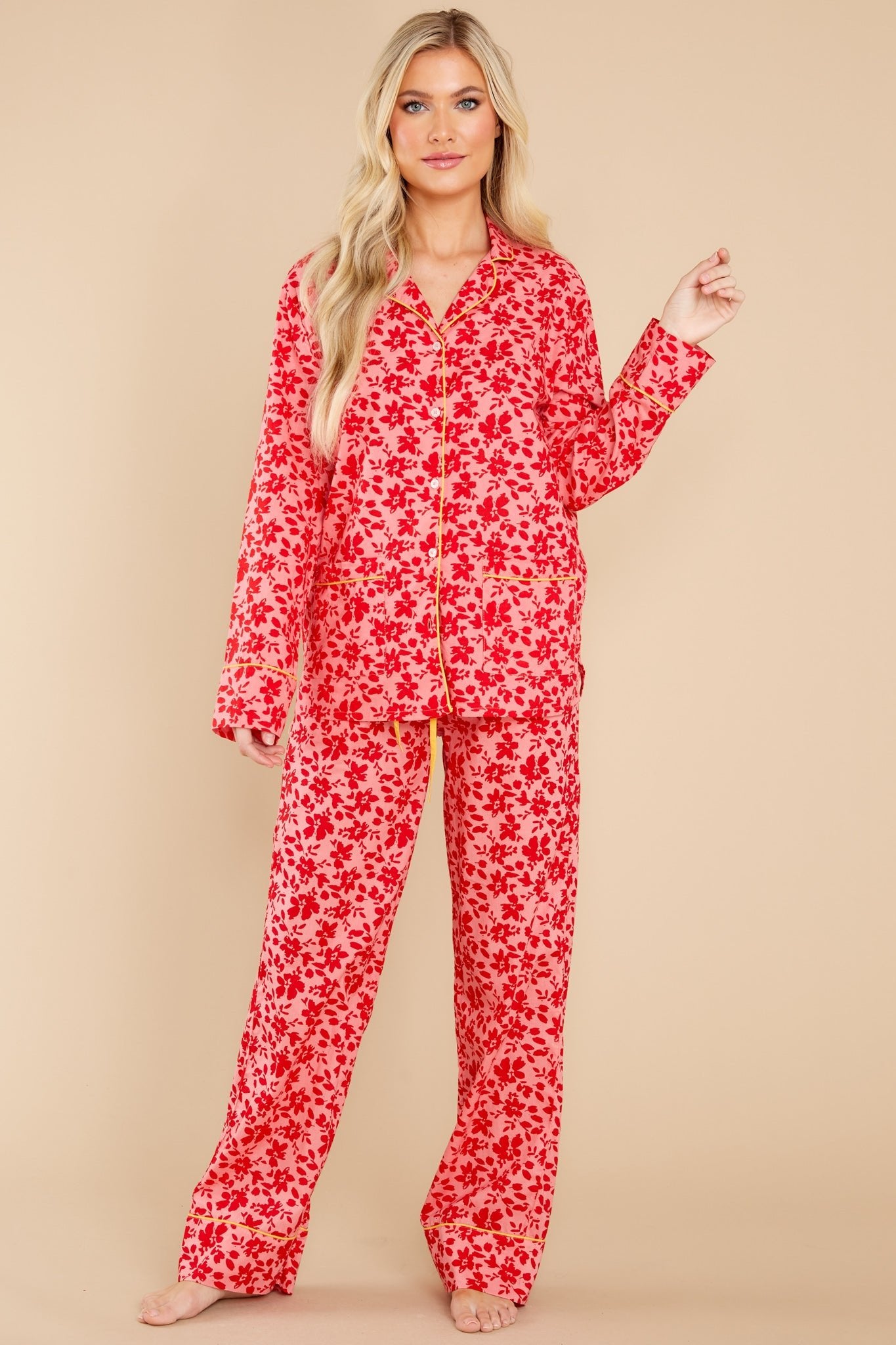 Beauty Sleep Fuchsia Floral Print Pajama Set - Red Dress