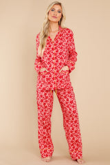 Beauty Sleep Fuchsia Floral Print Pajama Set - Red Dress