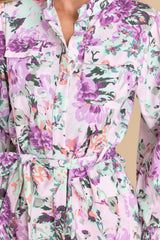 Beginning To Flourish Lavender Multi Floral Print Dress - Red Dress