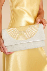 Belle of the Ball Silver Beaded Clutch - Red Dress