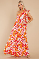 Beyond Expectation Orange Floral Print Maxi Dress - Red Dress