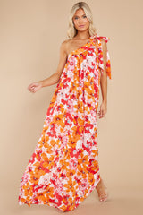 Beyond Expectation Orange Floral Print Maxi Dress - Red Dress